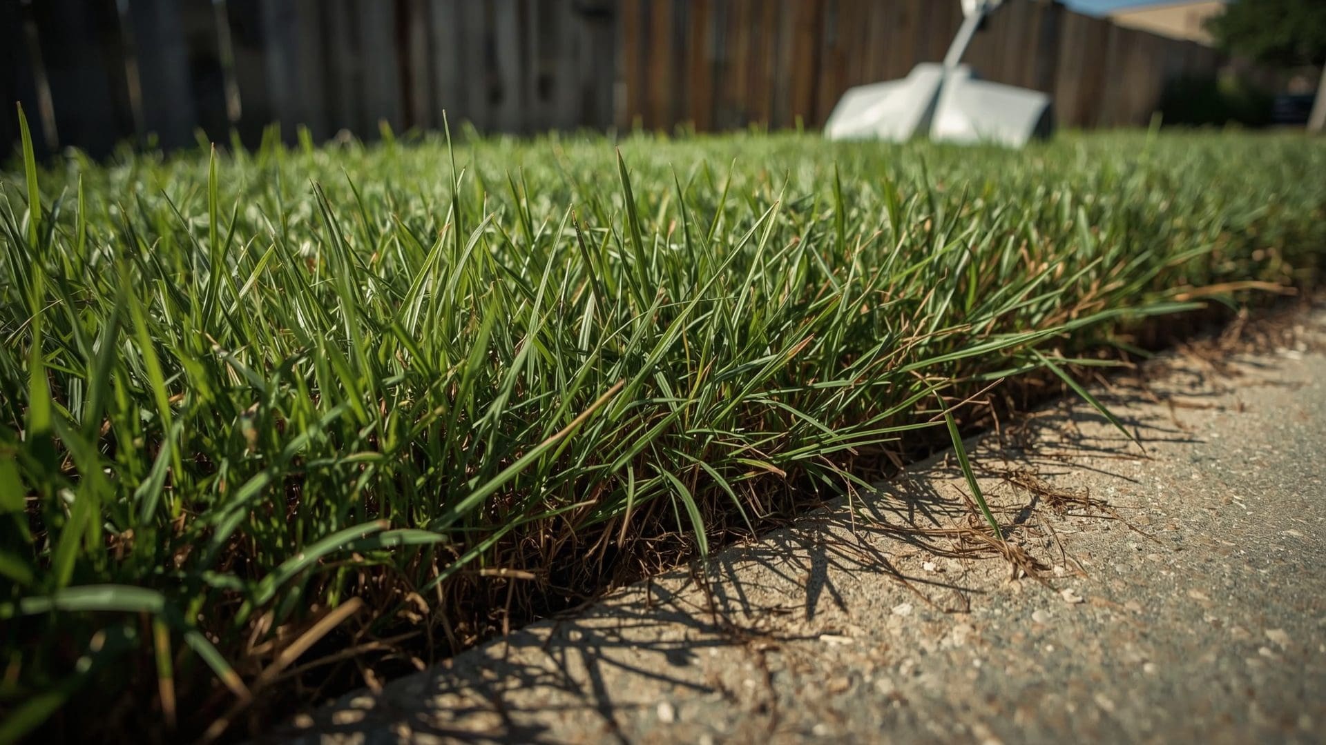 Dense Bermudagrass turf with visible stolons spreading along garden bed edge